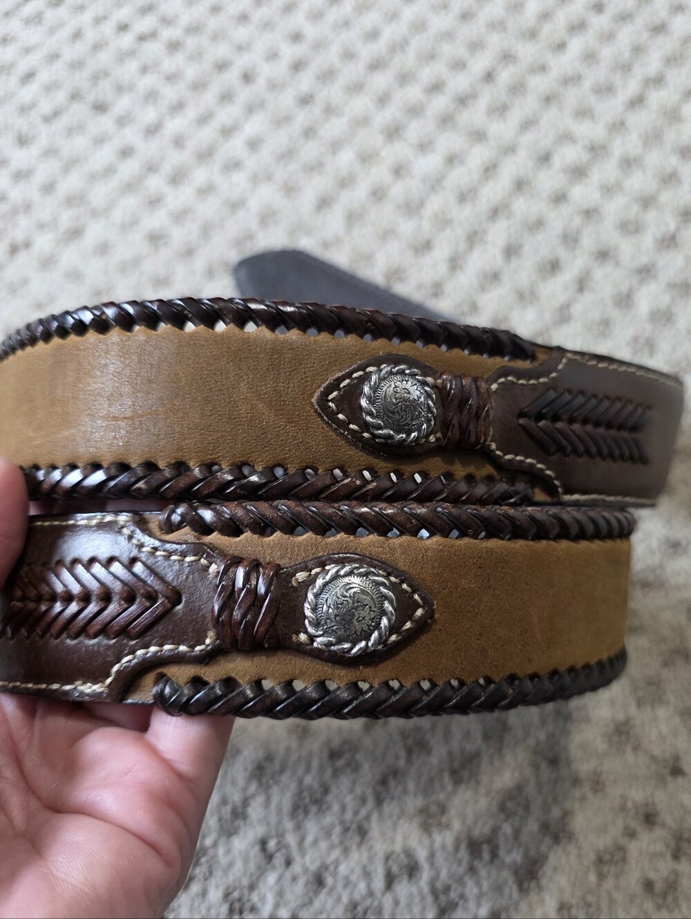 Nocona Men's Genuine Leather Braided Edge Belt - Dark Brown